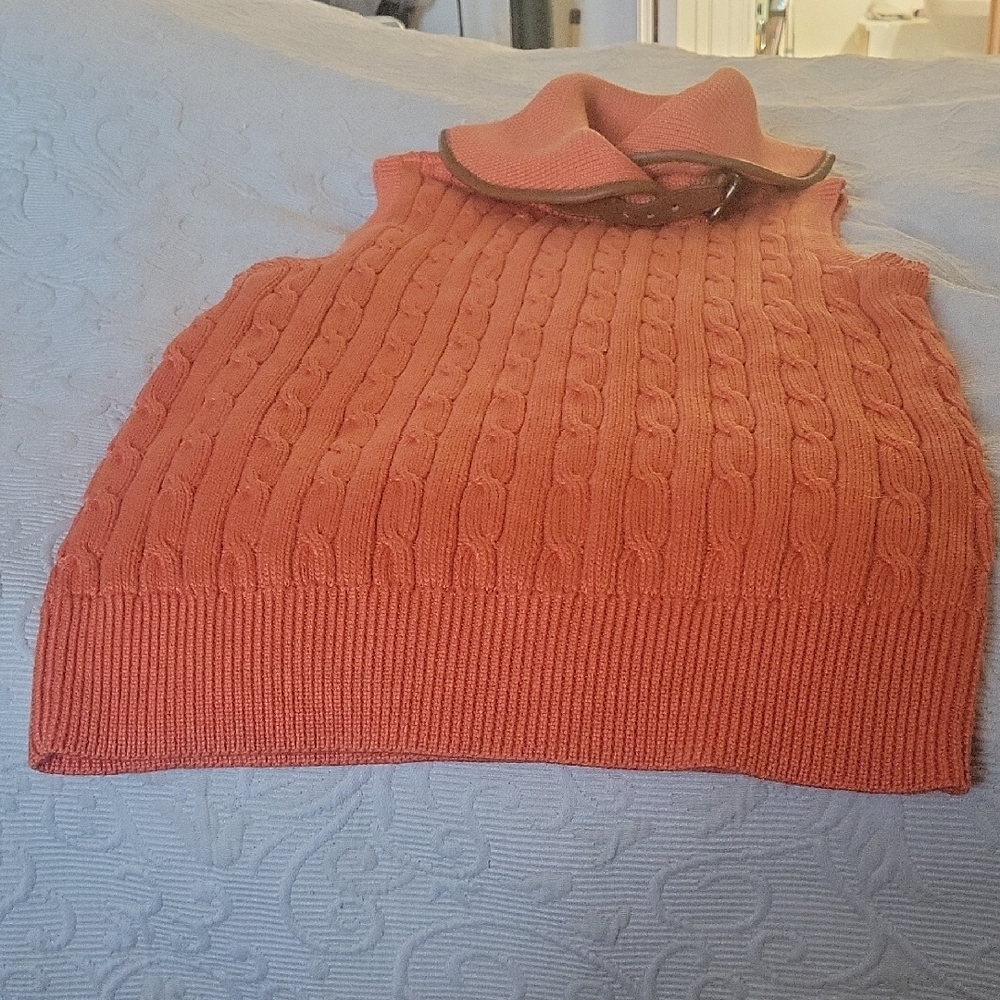 Ralph Lauren Women's Coral Cable Knit Turtleneck Sweater Vest